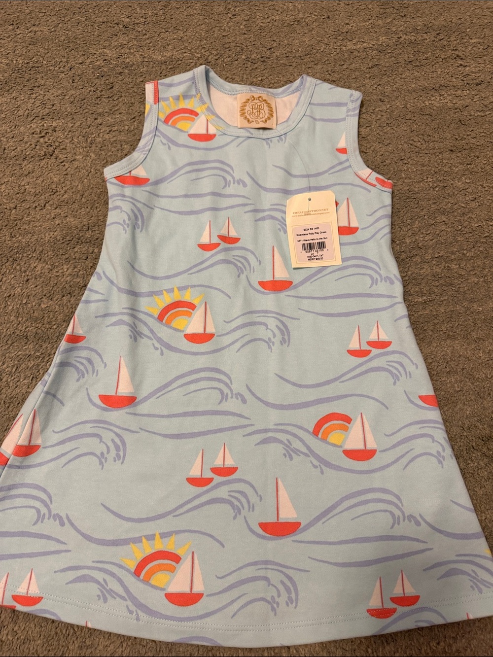 The Beaufort Bonnet Company Light Blue Sailboat Print Sleeveless Dress